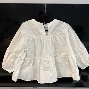 Marc Andrew New York tiered billowy white Vneck blouse sz XS